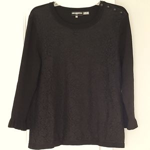 Karl Lagerfeld black lace ruffle sweater.  Size L.